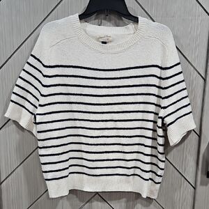 Universal Thread Cream and Black Striped Scoop Neck Sweater